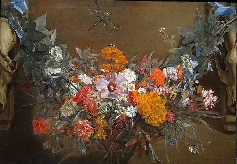 800px-Michaelina_Woutiers,_Blumengirlande_mit_Prachtlibelle,_1652